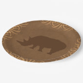 高い草のボーダーを持つサファリのテーマのサイ ペーパープレート (アングル)