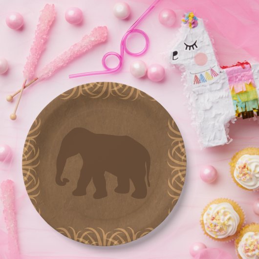 高い草のボーダーを持つサファリのテーマ象 ペーパープレート (パーティー)
