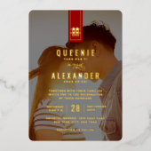 高い長方形の二重の中国の幸福結婚の 箔招待状 (正面)