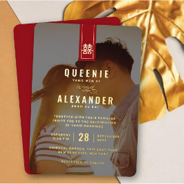 高い長方形の二重の中国の幸福結婚の 箔招待状