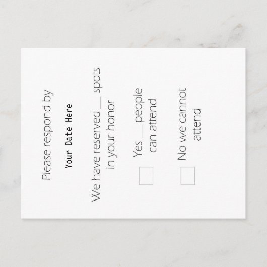 高いRSVPポストカード インビテーションポストカード (正面)