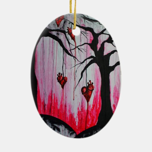 高く乾燥した壊れたハートの木ゴシック風景アート セラミックオーナメント (裏面)