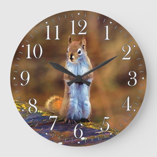 高く立っている若いリス ラージ壁時計 (正面)