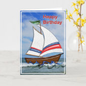 高すごい洋帆船誕生日 カード (黄色い花)