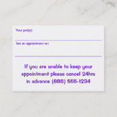 高められた手入れをするアポイントメントおよび名刺 予約カード (裏面)