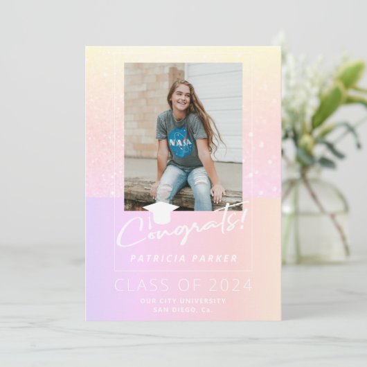 高ガーリー校モダン写真卒業 案内状 (スタンド正面)