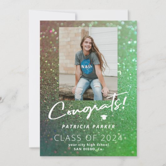 高ガーリー校モダン写真卒業 案内状 (正面)