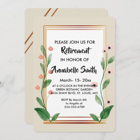 高クラシック度な退エレガント    職 招待状 (正面/裏面)