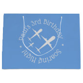 高パーソナライズされたく舞い上がる青いおもしろい飛行機 ラージペーパーバッグ (正面)