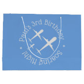 高パーソナライズされたく舞い上がる青いおもしろい飛行機 ラージペーパーバッグ (裏面)