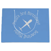 高パーソナライズされたく舞う青い飛行機 ラージペーパーバッグ (正面)