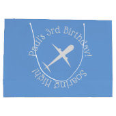 高パーソナライズされたく舞う青い飛行機 ラージペーパーバッグ (裏面)