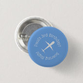 高パーソナライズされたく舞う青い飛行機 缶バッジ (正面&裏面)