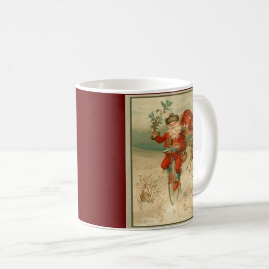 高ビクトリアン輪自転車のサンタクロース コーヒーマグカップ (正面右)