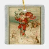 高ビクトリアン輪自転車のサンタクロース セラミックオーナメント (正面)