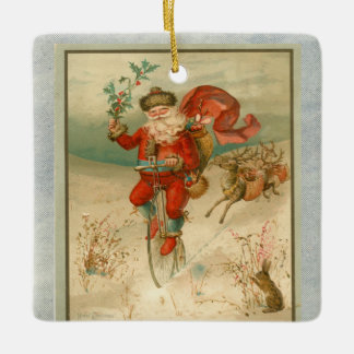高ビクトリアン輪自転車のサンタクロース セラミックオーナメント