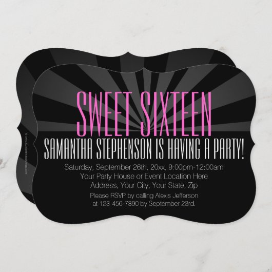 高ファッションスポットライト甘い16パーティの招待状 招待状 (正面/裏面)