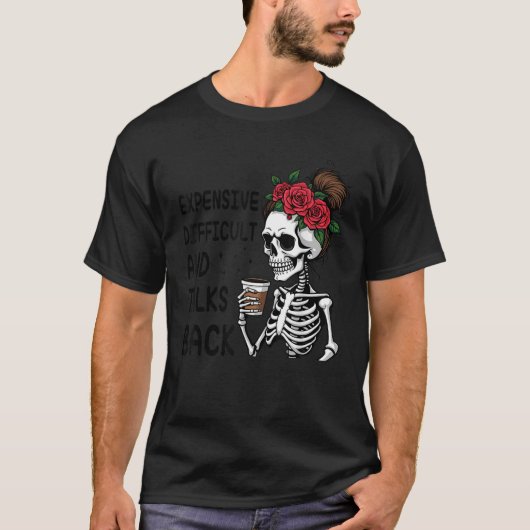 高価な難しいスケルトンのコーヒーを話し戻す Tシャツ (正面)