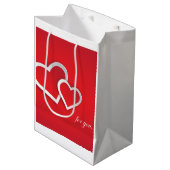 高品質マット仕上げ赤カラーハート ミディアムペーパーバッグ (正面アングル)