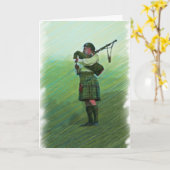 高地の朝音楽バグパイプの挨拶状 カード (黄色い花)
