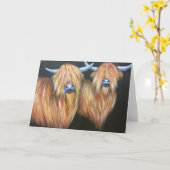 高地の牛のグリーティングカー空白のドの内側 カード (黄色い花)