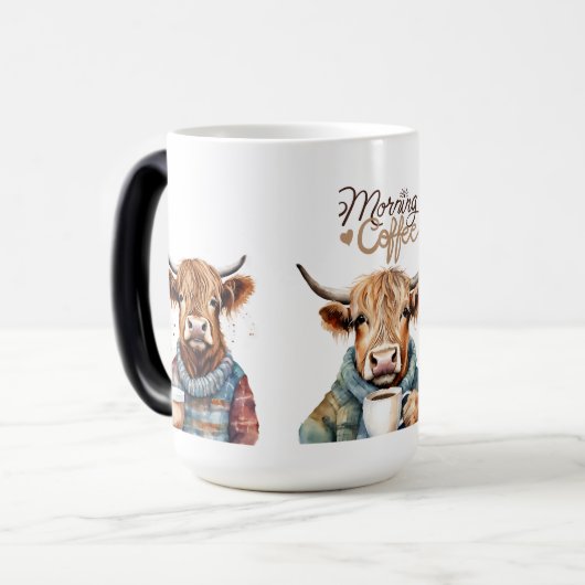 高地の牛のコーヒーマグ、かわいいコーヒーマグ モーフィングマグカップ (正面左)