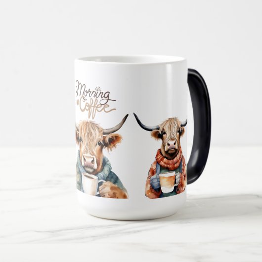 高地の牛のコーヒーマグ、かわいいコーヒーマグ モーフィングマグカップ (正面右)