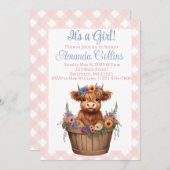 高地の牛のフローラ素朴な赤ちゃんシャワー 招待状 (正面/裏面)