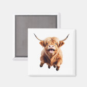 高地の牛の幸よくはしゃぐせなおもしろいが空中に飛び跳ねる マグネット (正面/裏面)