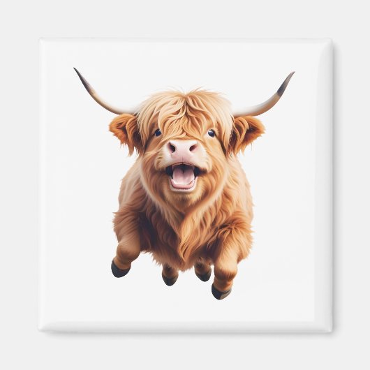 高地の牛の幸よくはしゃぐせなおもしろいが空中に飛び跳ねる マグネット (正面)