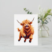 高地の牛の幸よくはしゃぐせなおもしろいが空中に飛び跳ねる 箔シーズンポストカード (立ち正面)