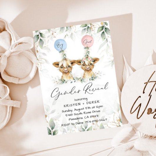 高地の牛の性別がバルーンを表示招待状 招待状