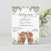 高地の牛の緑の双子の赤ちゃんシャワー 招待状 (スタンド正面)