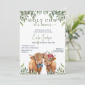 高地の牛の緑の双子の赤ちゃんシャワー 招待状 (スタンド正面)
