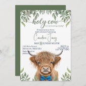 高地の牛の緑の赤ちゃんシャワー 招待状 (正面/裏面)