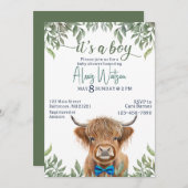 高地の牛の緑の赤ちゃんシャワー 招待状 (正面/裏面)