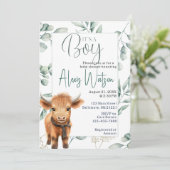 高地の牛の緑の赤ちゃんシャワー 招待状 (スタンド正面)