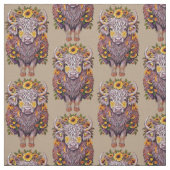 高地の牛ひまわり黄色の花の模様 ファブリック (見本)