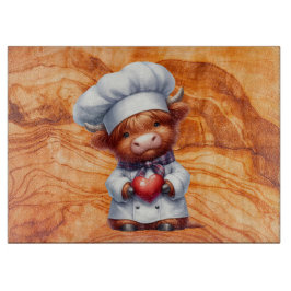 高地の牛シェフとティキのテクスチャードグラス カッティングボード