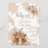 高地の牛ボーホパンパスグラスツツインベイビーシャワー 招待状 (正面/裏面)