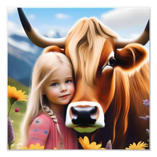 **「高地の絆：子供と牛の絆** フォトプリント            (正面)