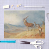 高地の風景、芸術の中の赤い鹿 薄葉紙 (クラフト)