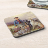 高地のlandscaのwolfhoundsを持つスコットランドの男の子 コースター (左側)