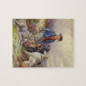 高地のlandscaのwolfhoundsを持つスコットランドの男の子 ジグソーパズル (横)