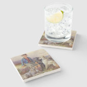 高地のlandscaのwolfhoundsを持つスコットランドの男の子 ストーンコースター (横)