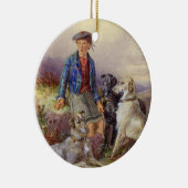 高地のlandscaのwolfhoundsを持つスコットランドの男の子 セラミックオーナメント (右)