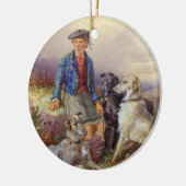 高地のlandscaのwolfhoundsを持つスコットランドの男の子 セラミックオーナメント (左)