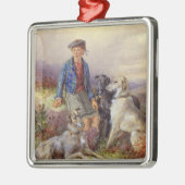 高地のlandscaのwolfhoundsを持つスコットランドの男の子 メタルオーナメント (左)