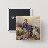 高地のlandscaのwolfhoundsを持つスコットランドの男の子 缶バッジ (正面&裏面)