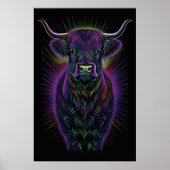 高地カラフル牛の抽象芸術スケッチ2:3 ポスター (正面)